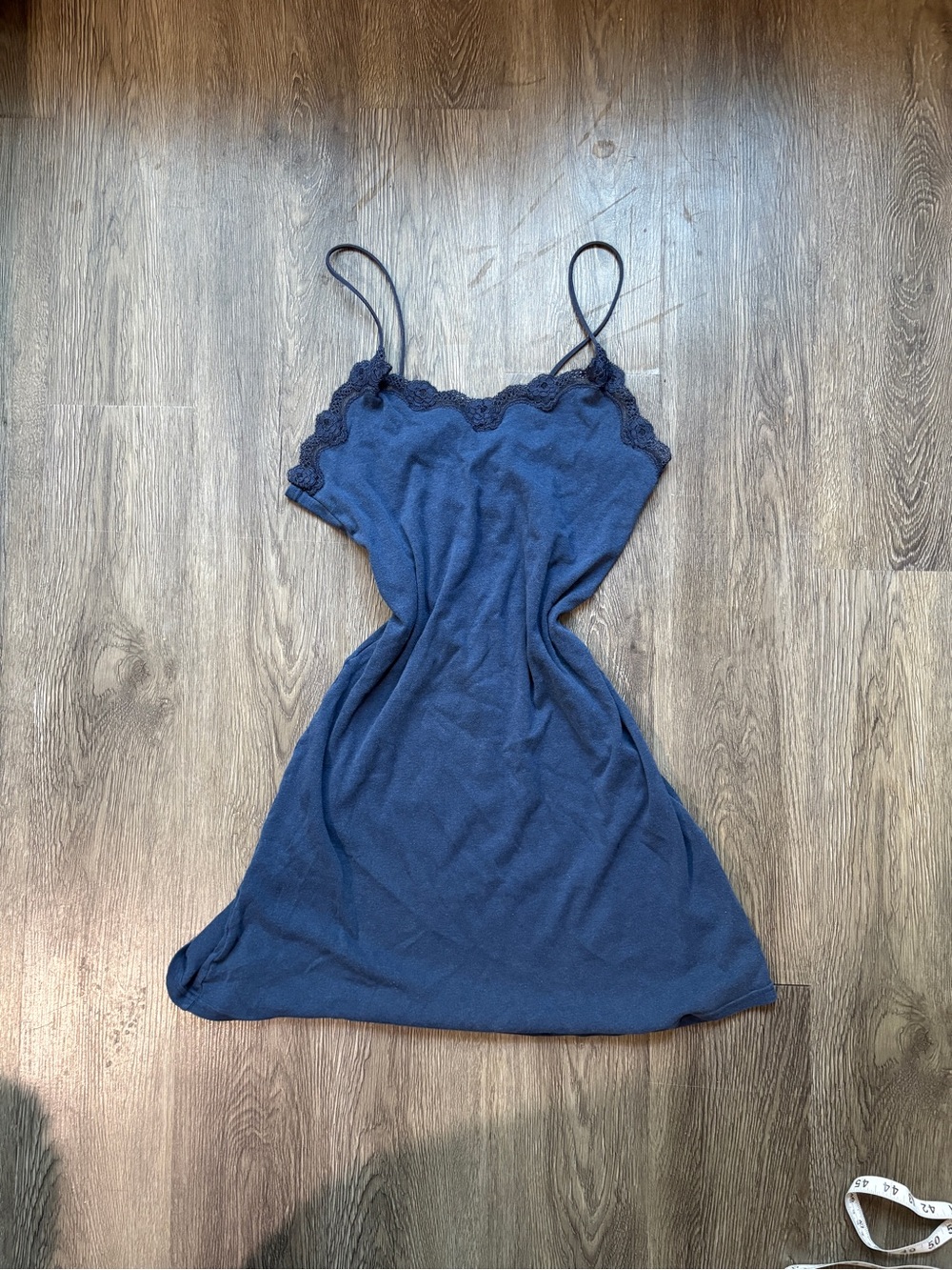 Navy Blue Lace Trim Slip Dress